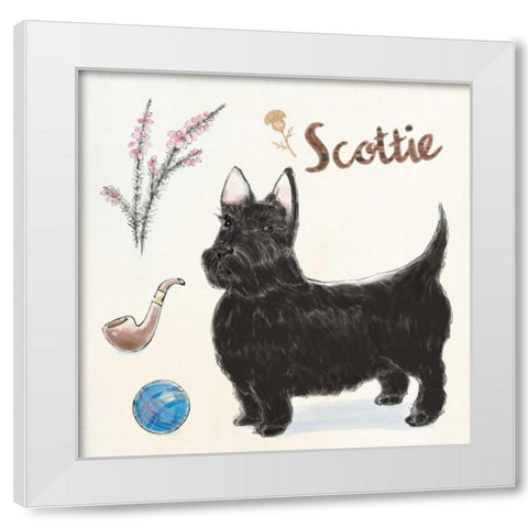 Scottie Dog Escapades White Modern Wood Framed Art Print by Elliot, Kerri