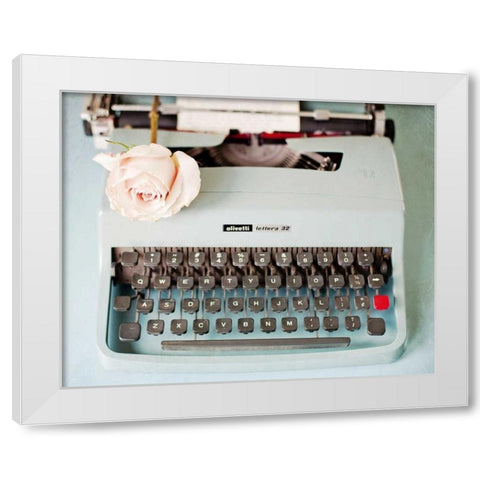 Back In Time Blue Typewriter White Modern Wood Framed Art Print by Susannah Tucker Photography