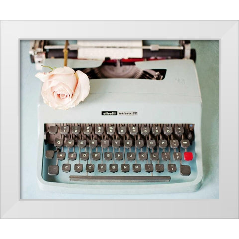 Back In Time Blue Typewriter White Modern Wood Framed Art Print by Susannah Tucker Photography
