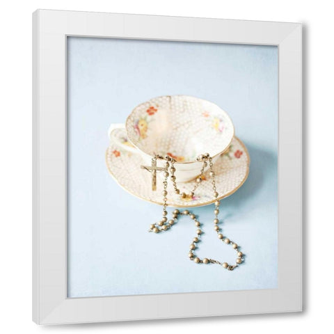 Pretty Teacup and Rosary 1 White Modern Wood Framed Art Print by Susannah Tucker Photography