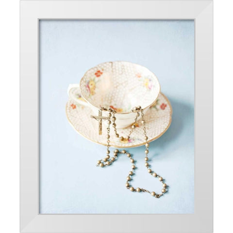 Pretty Teacup and Rosary 1 White Modern Wood Framed Art Print by Susannah Tucker Photography