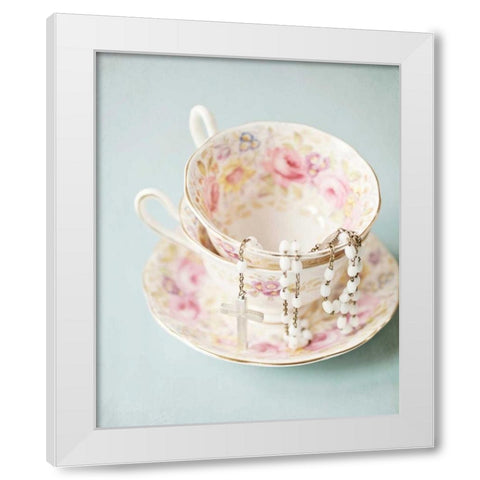 Pretty Teacup and Rosary 2 White Modern Wood Framed Art Print by Susannah Tucker Photography