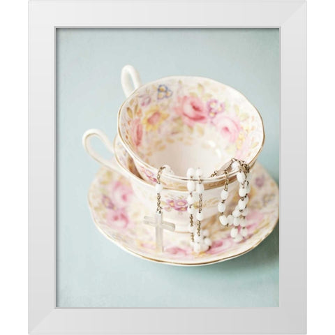 Pretty Teacup and Rosary 2 White Modern Wood Framed Art Print by Susannah Tucker Photography