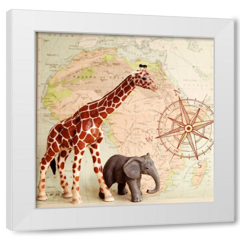 Safari Pals White Modern Wood Framed Art Print by Susannah Tucker Photography