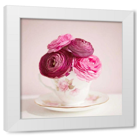 Tea Cup Posies White Modern Wood Framed Art Print by Susannah Tucker Photography