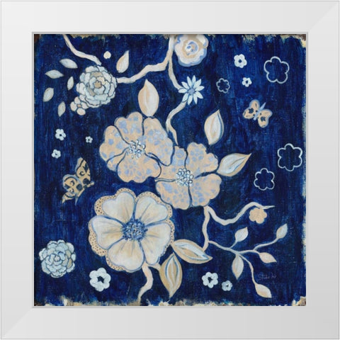 Blue Chinoserie Garden1 White Modern Wood Framed Art Print by Studio M