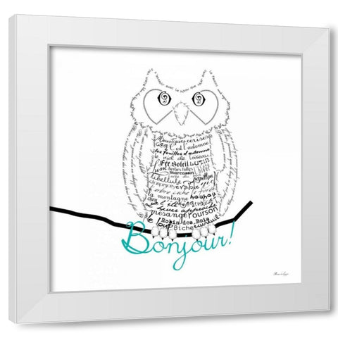 Bonjour Owl White Modern Wood Framed Art Print by De Lauzun, Marion