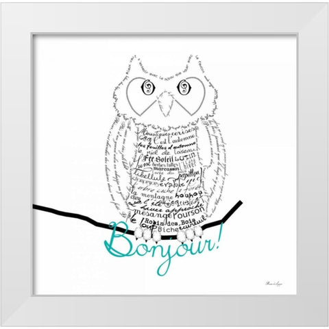 Bonjour Owl White Modern Wood Framed Art Print by De Lauzun, Marion