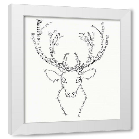 French Stag White Modern Wood Framed Art Print by De Lauzun, Marion