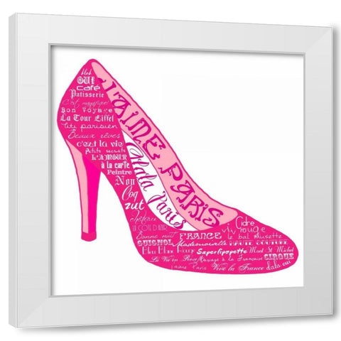 Pink Paris Shoe White Modern Wood Framed Art Print by De Lauzun, Marion