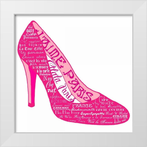 Pink Paris Shoe White Modern Wood Framed Art Print by De Lauzun, Marion