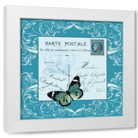 Butterfly Carte Postale Blue White Modern Wood Framed Art Print by De Lauzun, Marion