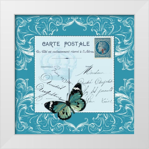 Butterfly Carte Postale Blue White Modern Wood Framed Art Print by De Lauzun, Marion