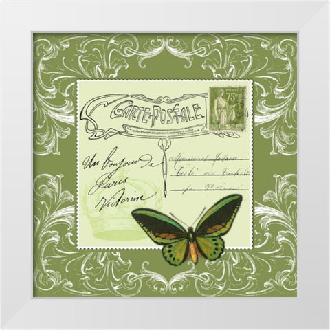 Butterfly Carte Postale Green White Modern Wood Framed Art Print by De Lauzun, Marion