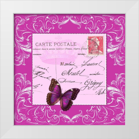 Butterfly Carte Postale Pink White Modern Wood Framed Art Print by De Lauzun, Marion
