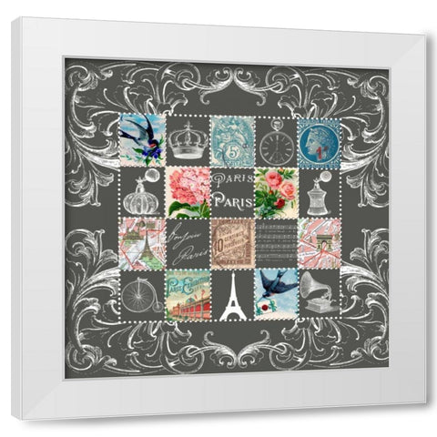 Paris Stamps Blue White Modern Wood Framed Art Print by De Lauzun, Marion