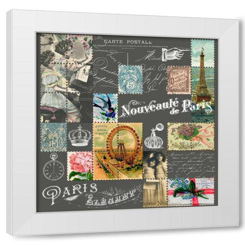 French Stamps Grey White Modern Wood Framed Art Print by De Lauzun, Marion