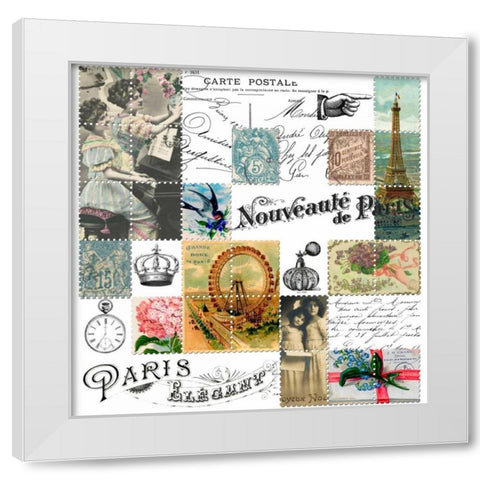 French Stamps White White Modern Wood Framed Art Print by De Lauzun, Marion