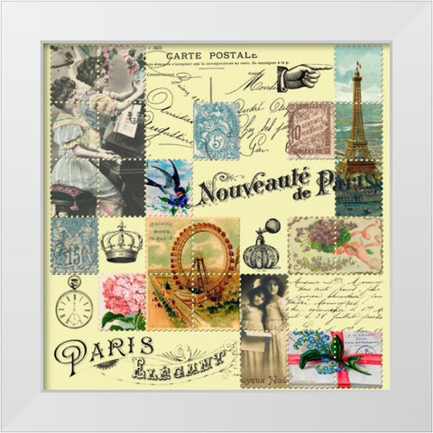 French Stamps Yellow White Modern Wood Framed Art Print by De Lauzun, Marion