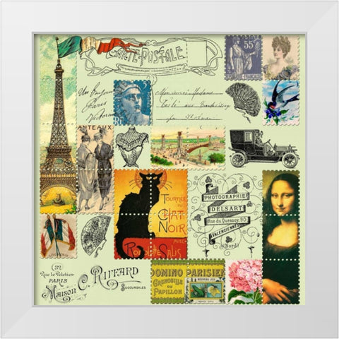 Eiffel Tower Stamps Grey White Modern Wood Framed Art Print by De Lauzun, Marion