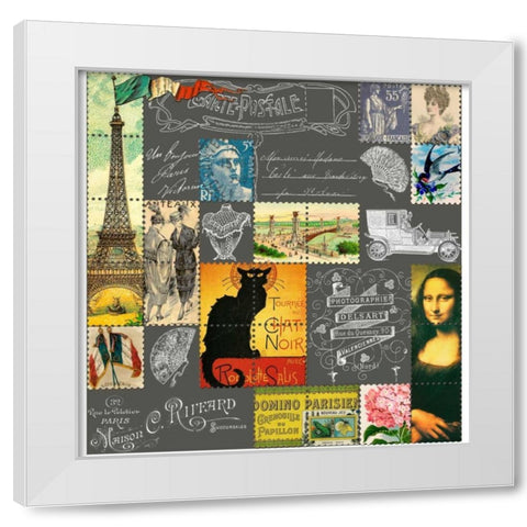 Eiffel Tower Stamps White White Modern Wood Framed Art Print by De Lauzun, Marion