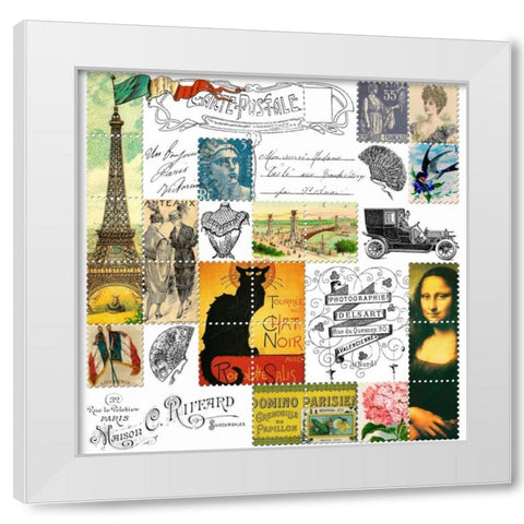 Eiffel Tower Stamps Green White Modern Wood Framed Art Print by De Lauzun, Marion