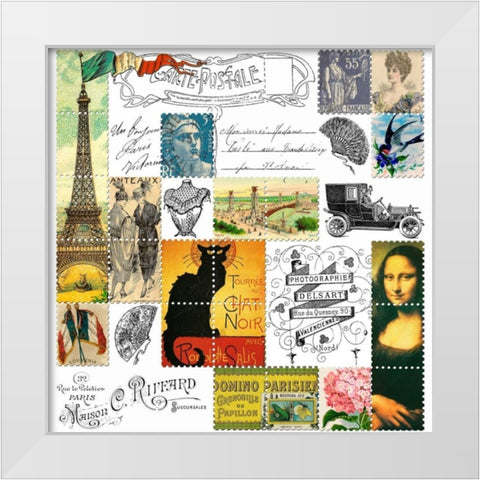 Eiffel Tower Stamps Green White Modern Wood Framed Art Print by De Lauzun, Marion