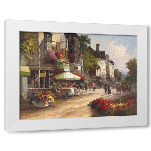 Street Side Cafe White Modern Wood Framed Art Print by Stefano