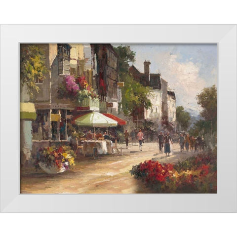 Street Side Cafe White Modern Wood Framed Art Print by Stefano