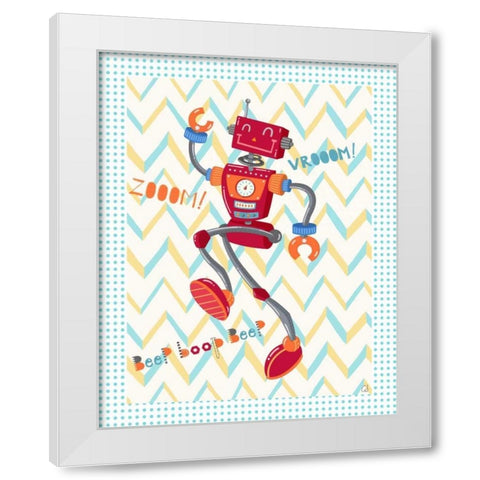 Zoom Robot White Modern Wood Framed Art Print by Skapriwsky, Christina