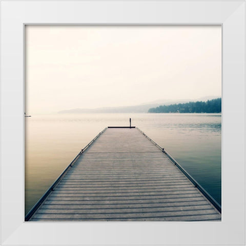 Pier At The Lake White Modern Wood Framed Art Print by Dickinson, Robin