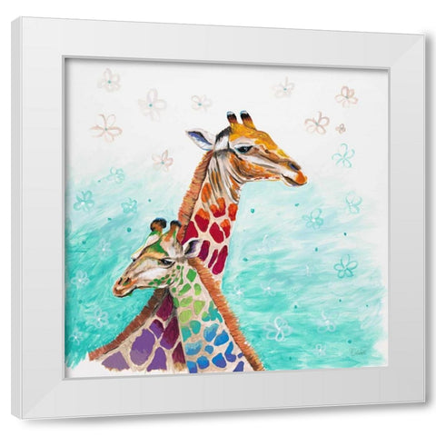 Whimsical Giraffes White Modern Wood Framed Art Print by Walela R.