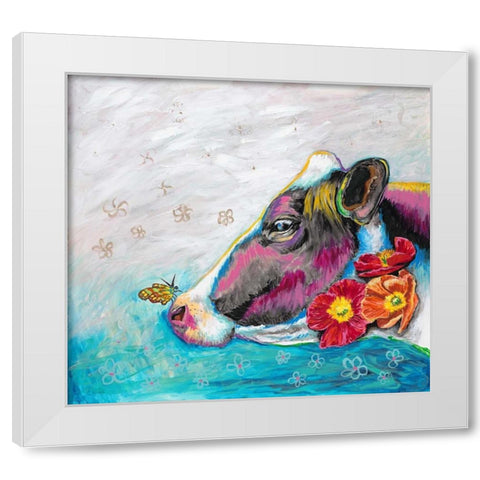 Whimsical Cow White Modern Wood Framed Art Print by Walela R.