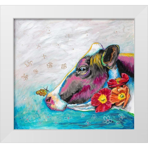 Whimsical Cow White Modern Wood Framed Art Print by Walela R.