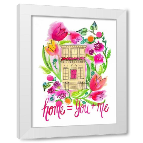Home = You + Me White Modern Wood Framed Art Print by Esther Bley Designs