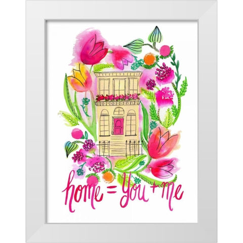 Home = You + Me White Modern Wood Framed Art Print by Esther Bley Designs