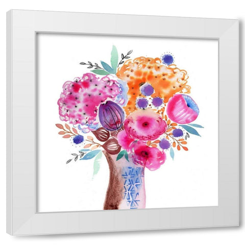 Fun Bouquet White Modern Wood Framed Art Print by Esther Bley Designs