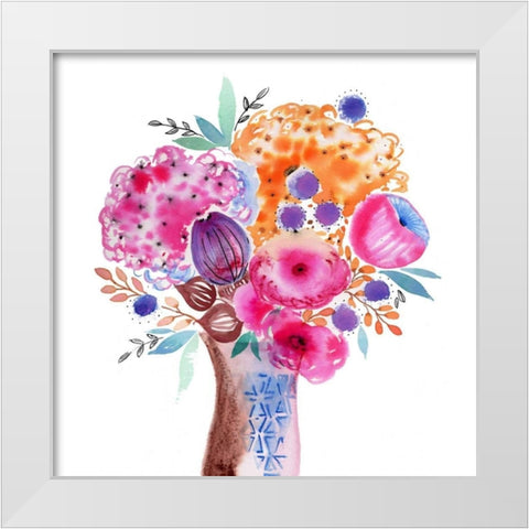Fun Bouquet White Modern Wood Framed Art Print by Esther Bley Designs