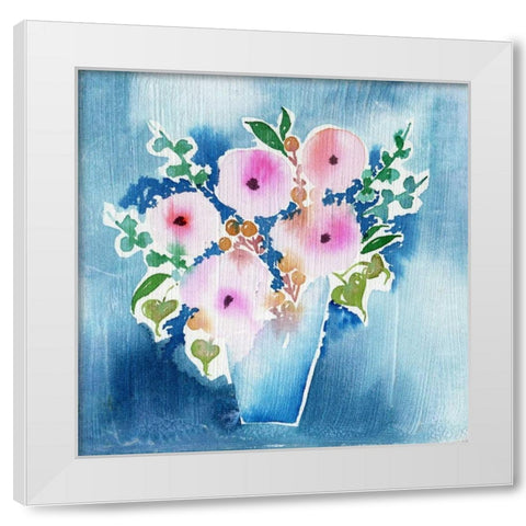 True Blue Bouquet White Modern Wood Framed Art Print by Esther Bley Designs