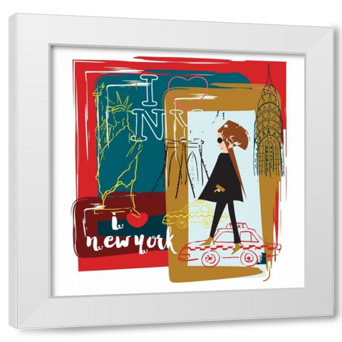 I Love New York White Modern Wood Framed Art Print by Esther Bley Designs