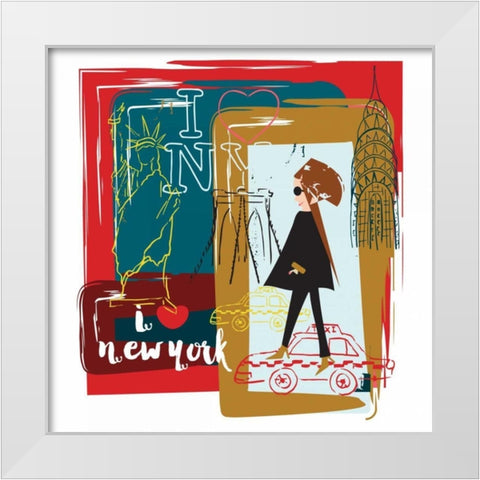 I Love New York White Modern Wood Framed Art Print by Esther Bley Designs