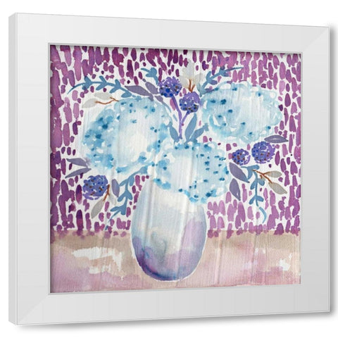 Blue Hydrandea White Modern Wood Framed Art Print by Esther Bley Designs
