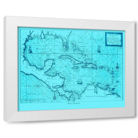 Blue West Indies White Modern Wood Framed Art Print by Adam Shaw Cartography