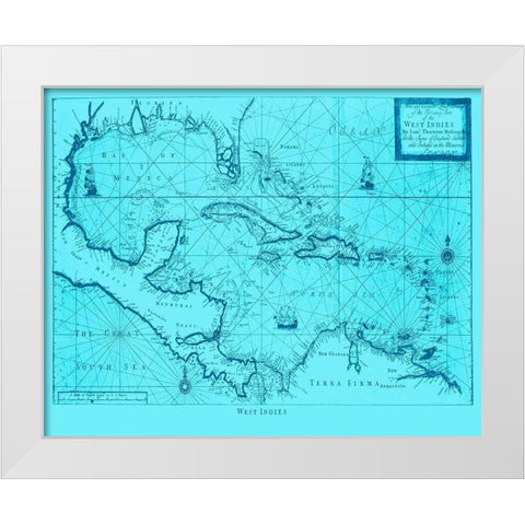 Blue West Indies White Modern Wood Framed Art Print by Adam Shaw Cartography