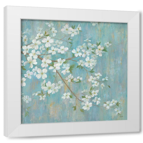 Gold Leaf Blossom Branch Panel White Modern Wood Framed Art Print by Ng, Crystal