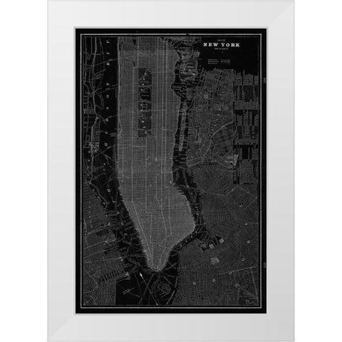 New York Map White Modern Wood Framed Art Print by Z Studio