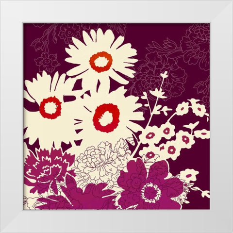 Silhouetted Florals Purple White Modern Wood Framed Art Print by Z Studio