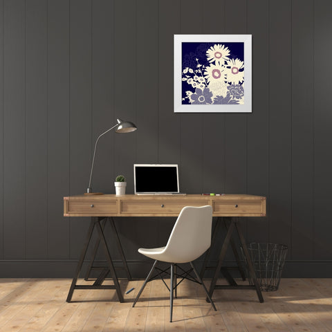 Sihouetted Florals Blue White Modern Wood Framed Art Print by Z Studio