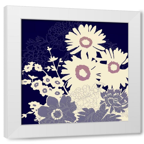 Sihouetted Florals Blue White Modern Wood Framed Art Print by Z Studio