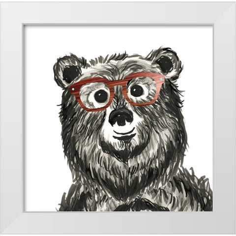 Bookish Bear White Modern Wood Framed Art Print by Dos Santos, Bella